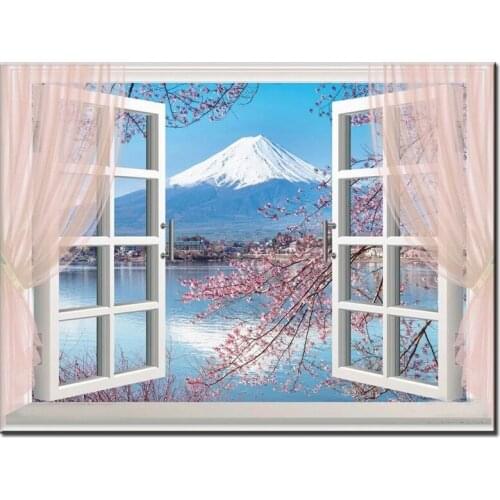 Diamond Embroidery Fuji Mountain window landscape full Square Round Mosaic diamond Rhinestones 5D Diamond Painting flower E1613