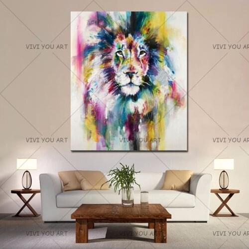 Large Handpainted Palette Animal Oil Painting on Canvas Modern Abstract Home Decoration Wall Art Picture Handmade Lion Paintings