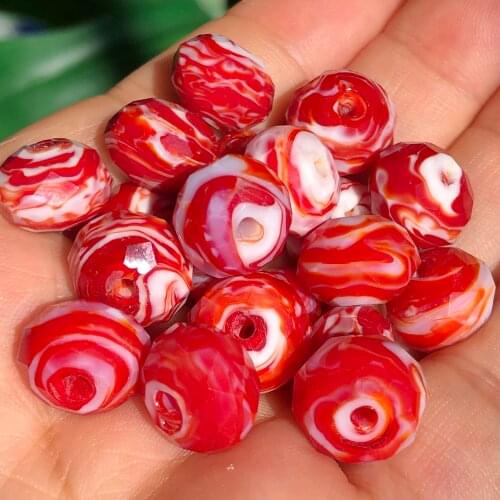 12mm Large Murano Red White Stripe Lampwork Crystal Glass Beads Faceted Rondelle Bracelet For Jewelry Making Diy Accessories