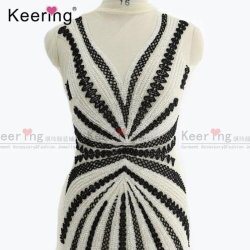 Black and white Large panel boidice applique for wedding dress WDP-178