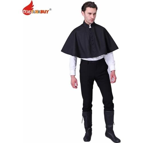 Costumebuy Roman Cassock Robe Cape Liturgical Vestments cappa Churchman Clergy Christian Costume Black Cape Shawl