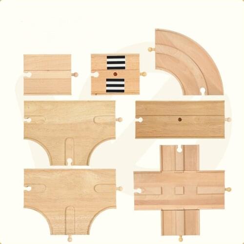 EDWONE-Two Way Road Track Sidewalk Wood Railway Crane Train Taxi Car Slot Accessories Toy Kids Xmas Gifts Fit THOM AS BIRO Toys