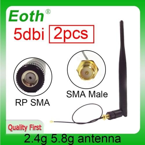 2pcs 2.4GHz 5.8Ghz Antenna dual band 5dbi RP-SMA Connector 2.4G 5G 5.8G antena for wireless router + PCI UFL IPX Pigtail Cable