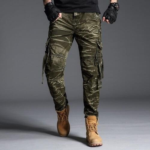 Camouflage Pants Men Cotton Tall Clothing Straight Loose Long Trouser Male Many Pocket 2020 Military Black Mens Camo Cargo Pants
