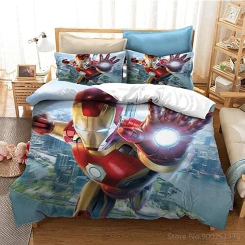 Disney Marvel Iron Man 3D Print Bedding Set The Avengers Duvet Cover Set Soft Quilt Cover Pillowcase Set Home Textile Bedclothes
