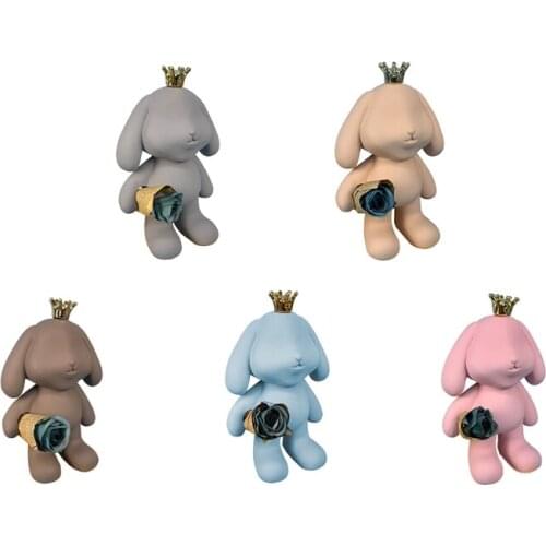 68UE Creative Big Ears Rabbit with Crown Resin Statue Cute Animal Bunny Figure Sculpture Ornaments Home Decoration Gifts