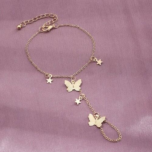 Cute Butterfly Star Pendant Chain Bracelet Trendy Exquisite Connected Finger Bracelets Hand Accessories for Women Gifts