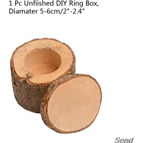 5-6cm Small Size Handmade Unfinished Blank Wedding Ring Box Natural Wood Jewelry Dispaly DIY Lettering Rustic Ring Box