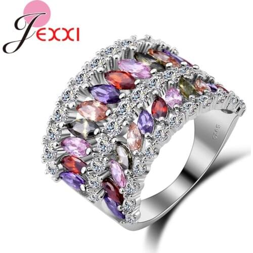 Latest Design 925 Sterling Silver Bright Crystal Rings For Girls Brand Aristocratic Dazzling Radiant Wedding Engagement