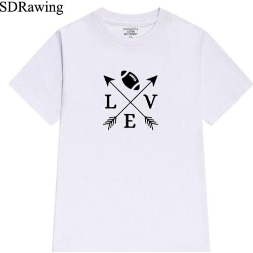 New arrivel Love Football Arrows Print womens cotton T shirts tops Graphic Tees Hipster women clothing Tumblr drop ship