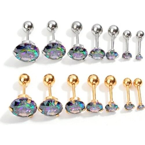 New Fashion Wholesale Anti-allergy Round Colorful Cubic Zirconia Screw Stud Earrings Size Girls/Lady Women Earrings