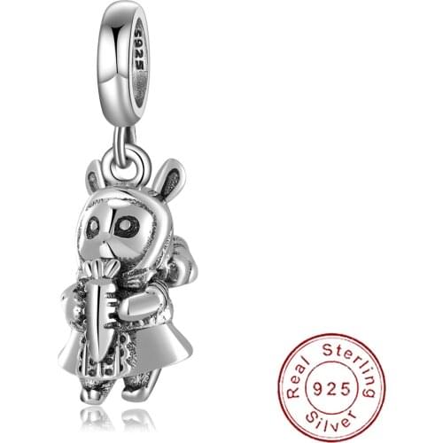 Cyue European S925 Sterling Silver DIY Charm Beads Gnawing Carrot Rabbit For Women Bangle Bracelet Necklace Jewelry P1269