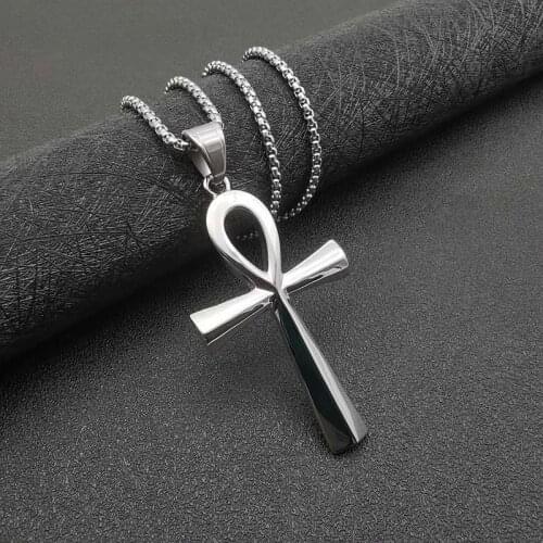 POTCET Neutral Stainless Steel Egypt Ankh Key Titanium Steel Pendant Necklace Geometric Hip Hop Fashion Party Jewelry