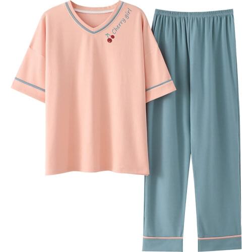 Spring Summer Home Clothing M-5XL Big Size Ladiess Pajamas Green Patchwork Sleeves Cartoon Printing Plus Size Womens Sleepwear