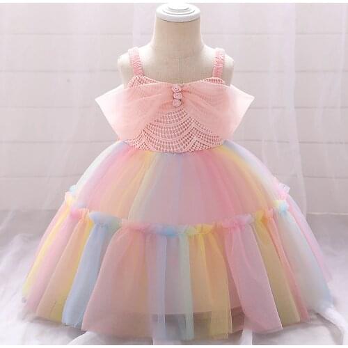 New born baby girl dress Birthday Party princess dress for girls Cute Colorful Pink Blue ropa de bebe nina anniversaire fille