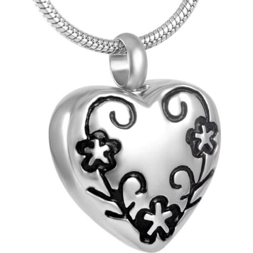 IJD9112 Stainless Steel Flowers Carved Into Heart Cremation Jewelry Necklace Urn Memorial Keepsake Pendant for Ashes