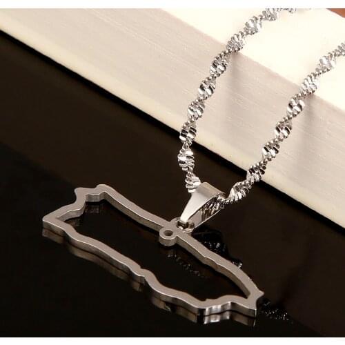 Stainless Steel Puerto Rico Map Pendant Necklaces Silver Color Puerto Ricans Chain Jewelry