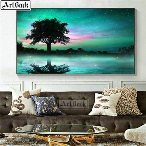 Full square diamond painting tree blue starry handicraft 5d diy diamond embroidery scenery 3d diamond mosaic sticker