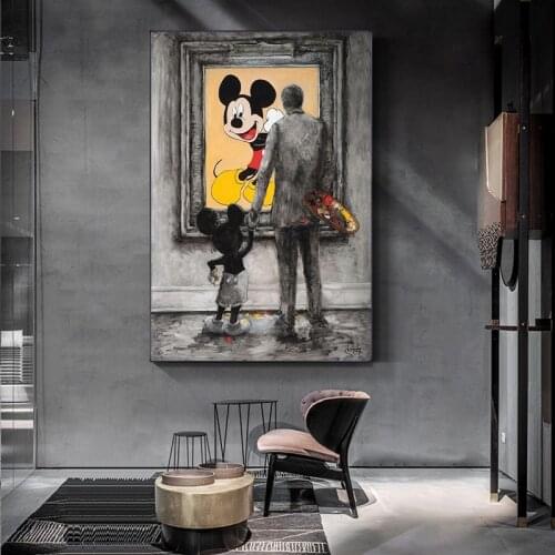 Disney Graffiti Banksy Mickey Mouse Canvas Print Poster Street Art Mickey Donald Duck Wall Art Painting For Living Room Decor