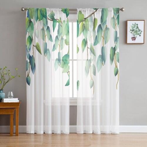 Plant Green Leaves Sheer Curtains for Living Room Bedroom Kitchen Tulle for Windows Voile Drapes Home Decoration