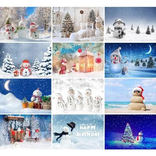 Christmas Backdrop Winter Tree Snowman Gift Wreath White Bokeh Children XMAS Photography Background Photo Studio Photozone Props