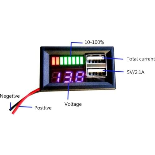 Blue LED Digital Display Voltmeter Mini Voltage Meter Volt Tester Panel For DC 12V Cars Motorcycles Vehicles USB 5V2A output