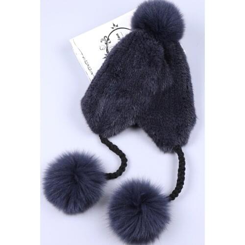SUPPEV&SDDTIO Womens Winter Mink Fur Hat Ear Flap Fox Fur Pom Bomber Hats Caps Russian Hat Ushanka Aviator Trapper Snow Skiing