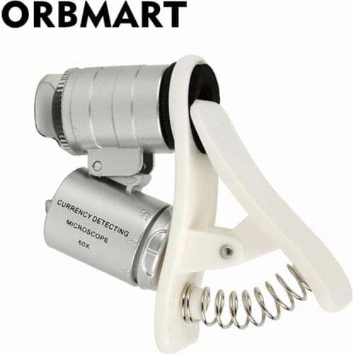ORBMART Universal Clip LED Light 60X Pocket Microscope Magnifier Macro Phone Lens For iPhone Samsung HTC LG Xiaomi Meizu
