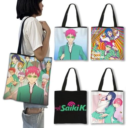 Saiki K The Disastrous Life Of Anime Print Tote Bag Women Casual Kusuo No Psi Nan Handbags Travel Ladies Shopping Bag Gift