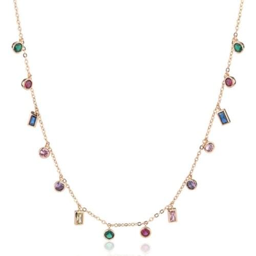 Female European Strand Jewelry Personality Multi Color Glass Stone Zircon Tassle Necklace