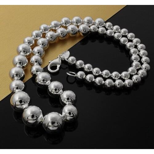 New Pretty 925 Sterling Silver Smooth Beads Necklace for Women Men chamrs Classic fashion Party Wedding Gifts luxury Jewelry