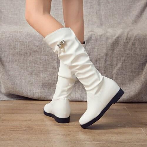 Winter Warm Knee High Boots Women Platform Wedges High Heels Snow Boots Slip On Winter Ladies Shoes White Black Pink 34-43