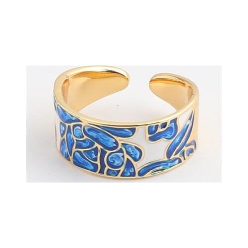 Ocean Blue Enamel Stacking Matching Gold Rings for Women Minimalist Copper Jewelry for Women Friend Mens Band Ring