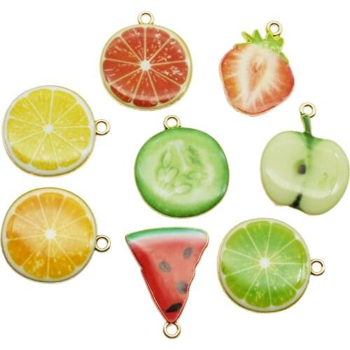 10pcs classics Fruit shape pendant Enamel Alloy Charms APPLE orange fashion women DIY Earrings keychain bracelet Jewelry Making