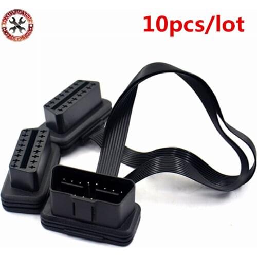 10pcs/lot Flat Thin As Noodle OBD2 16Pin ELM327 Male To Female Elbow Extension Cable Diagnostic Scanner Connector Free Shipping