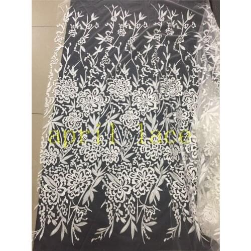 2019 stock mxx11 # floral 5yards best quality offwhite french tulle lace fabric for sawing bridal wedding dress/evening dress