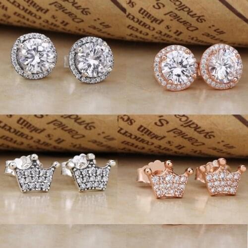 2020 New Free Shipping Authentic 925 Sterling Silver Round Sparkle Enchanted Crown Stud Earrings For Women DIY Jewelry Earring