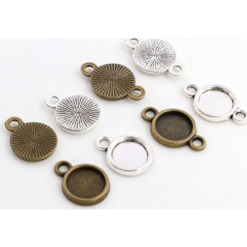 50pcs 8mm Inner Size Antique Bronze And Silver Plated 4 Simple Style Cabochon Base Cameo Setting Charms Pendant
