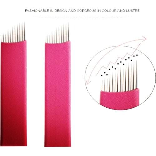 50 PCS New 14-Pins Permanent Makeup Manual Eyebrow Tattoo Needles Blade For 3D Embroidery Microblading Tattoo Pen Machine