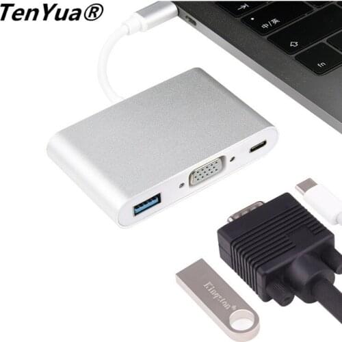 USB3.1 Type-C to VGA 1080P Adapter hub Converter with USB3.0 and USB C 3.1 PD Charging Ports for new MacBook /ChromeBook Pixel