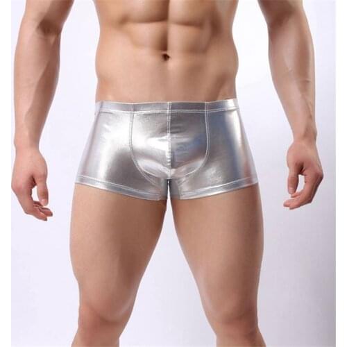 Sexy Mens Boxer Underwear PU Leather Sexy Underpants Cool Breathable Male Boxer Shorts Mens cueca U Convex Pouch Boxers