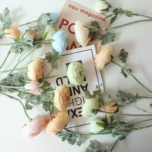Big rose pink silk peony artificial flowers branch home decor fake large flower head small bud wedding backdrop wall decoration
