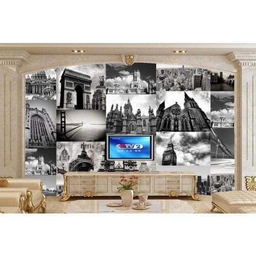 Large murals,Personality black and white architecture wallpaper,bar restaurant living room sofa TV wall bedroom papel de parede