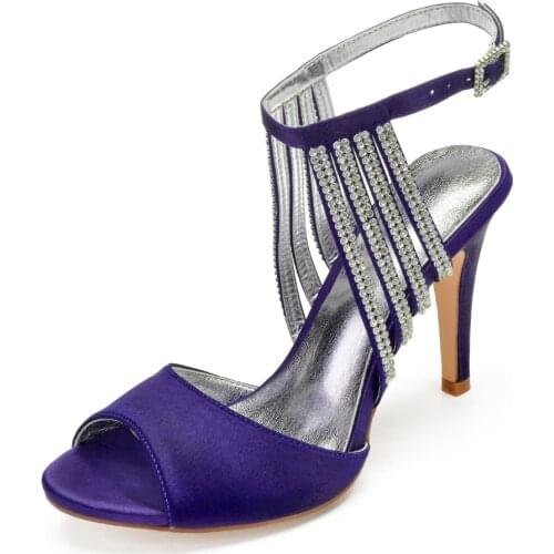 High Heels Crystals Bridal Sandals Open Toe Satin Ankle Buckle Strap Stiletto Heels Prom Evening Party Dress Shoes