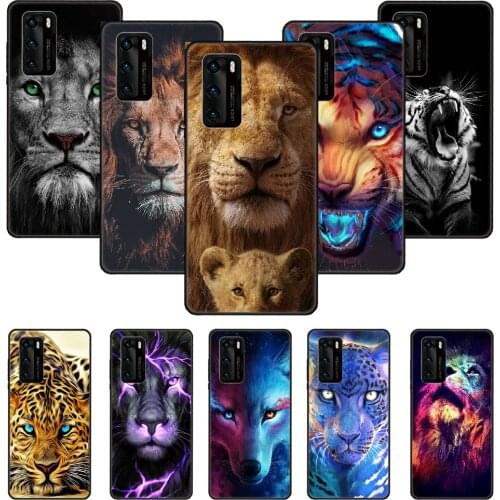 Phone Case For Huawei P20 P30 P40 P Smart Z + P10 Mate 30 10 20 Lite Pro Black Cover Back Tpu Funda Lion Wolf Tiger Animals