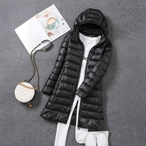 Long Down Parka Women Ultra-light Down Jacket 2021 Autumn Winter Slim Hooded Warm White Duck Down Coat Women Portable Outerwear