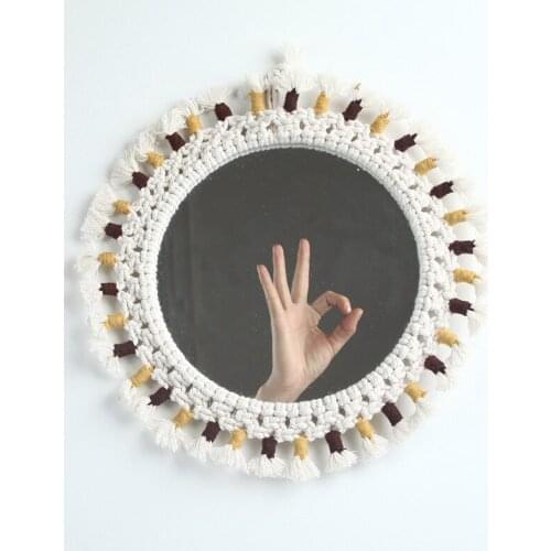 Home Decor Macrame Mirror Handmade Tapestry Makeup Mirror Compact Bohemia Decoration Home Bedroom Decorative Mirrors Wall Mirror