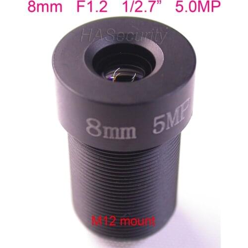 F1.2 aperture 8mm M12 mount 5.0MP 1/2.7" format Lens for CCTV camera installation assembly