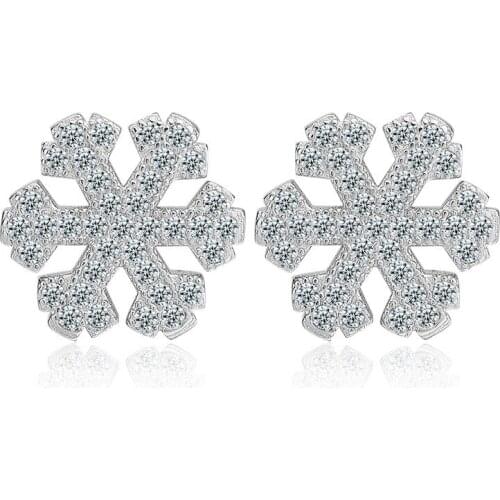 Hot Sale Fashion Shiny Crystal Snowflake Design 925 Sterling Silver Stud Earrings for Women Jewelry Gift Wholesale Drop Shipping