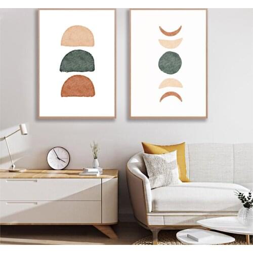 Moon Phases Pink Blue Beige Neutral Color Canvas Painting Abstract Geometry Art Prints Boho Style Wall Pictures Posters Decor